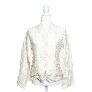 Eileen Fisher 100% Irish Linen Blazer Jacket Size Small with Raw Edge Eggshell